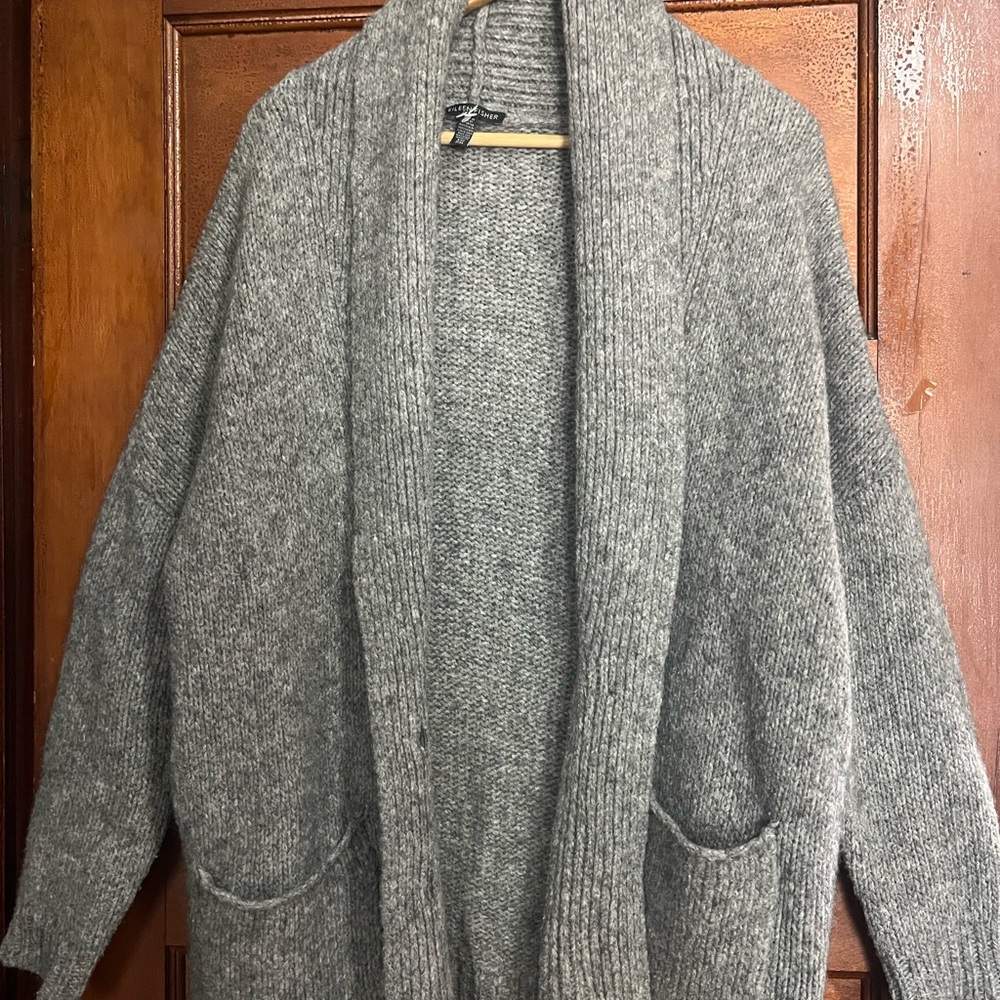Cozy Gray Open-Front Cardigan Sweater